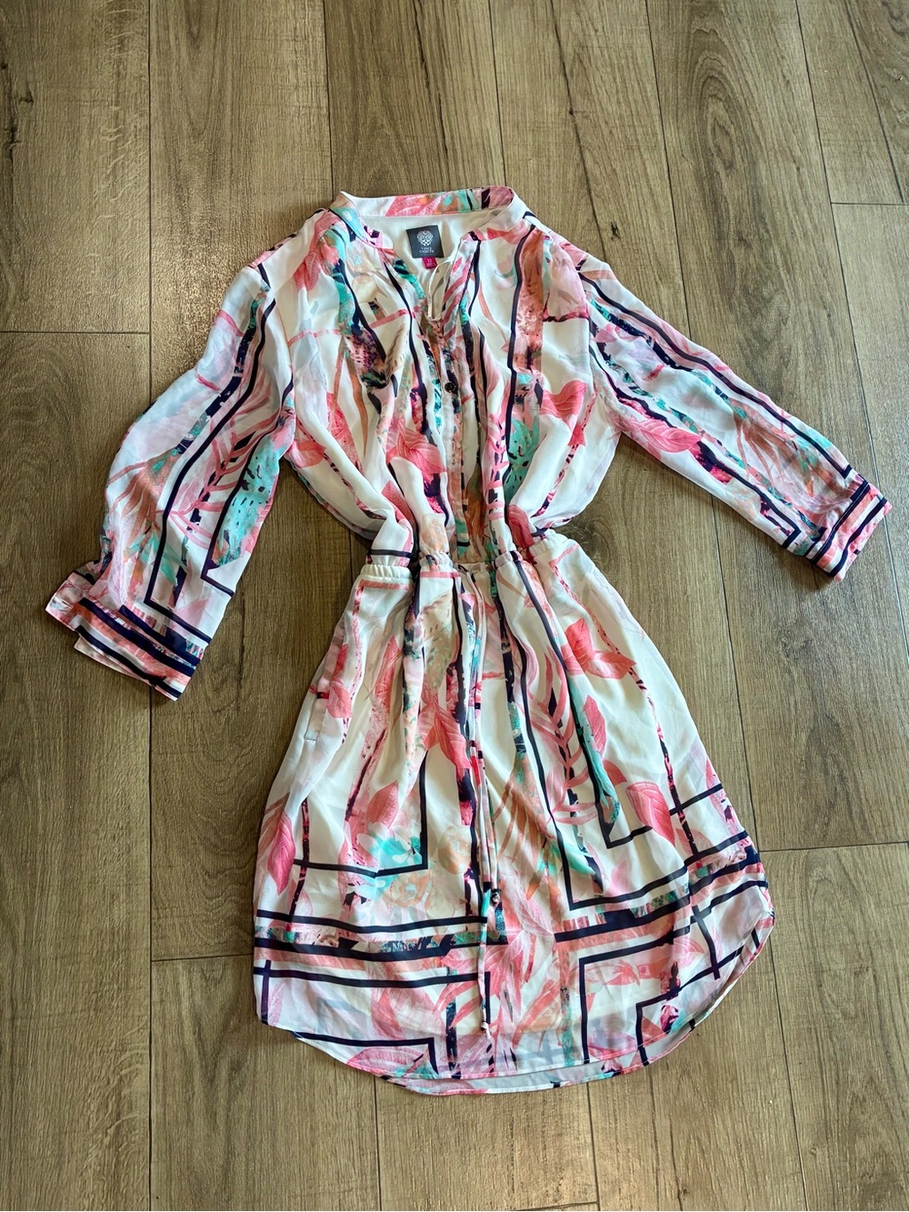 Vince Camuto Pink Multi Floral Long Sleeve Shirt Dress